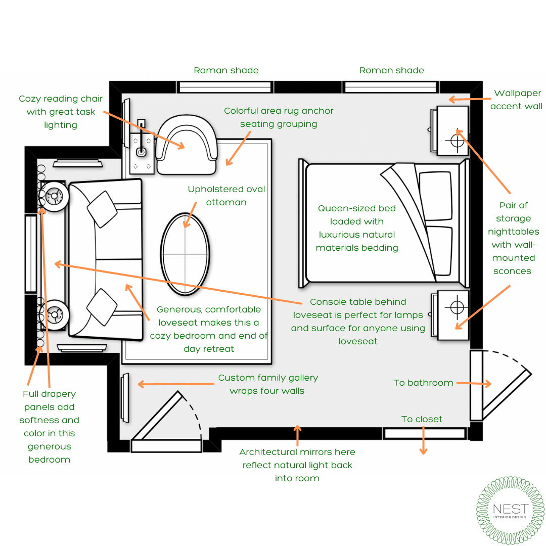 Luxurious Primary Bedroom Plan – Nest Interior Design