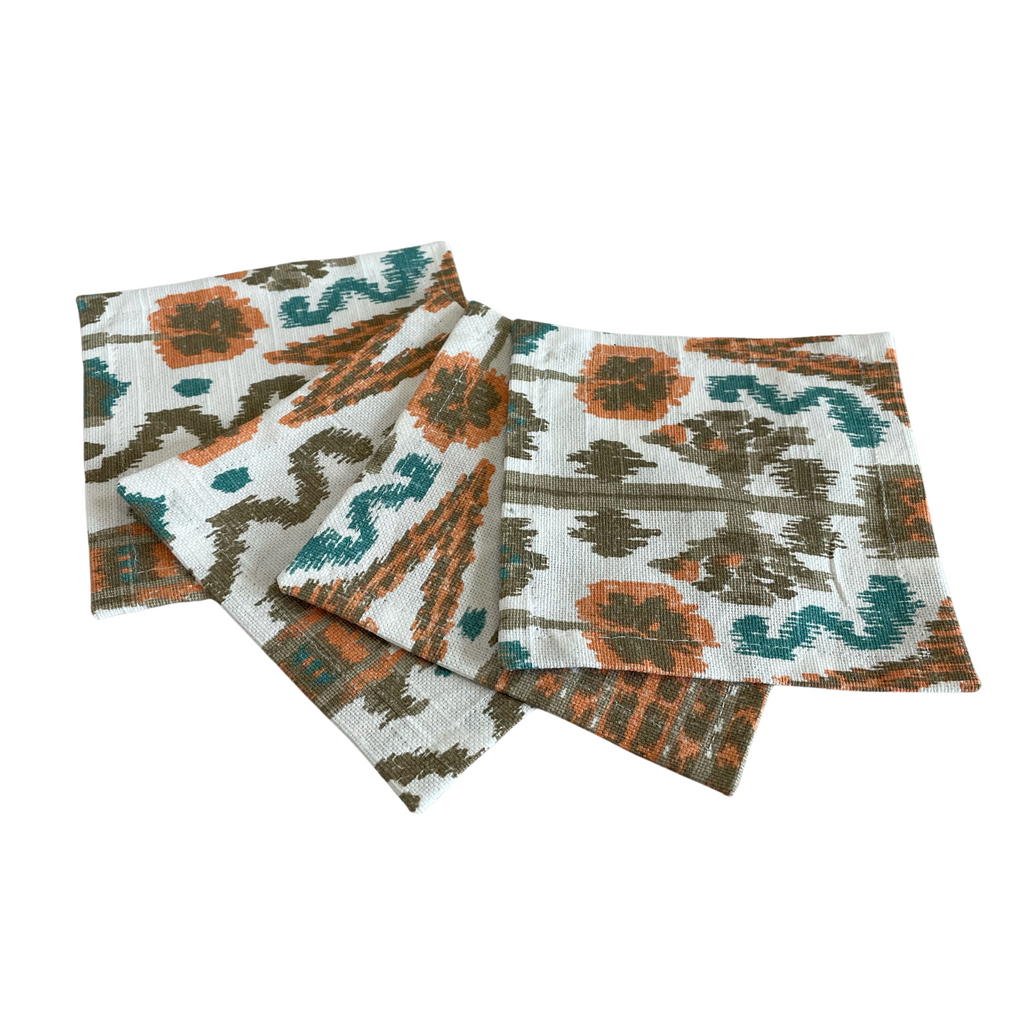 Cocktail Napkins in Teal and Coral, Set of 4 - NESTED