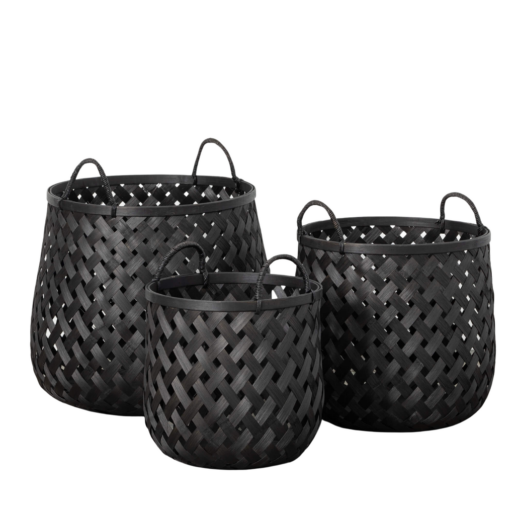 Charcoal Woven Basket Trio - Nested Designs
