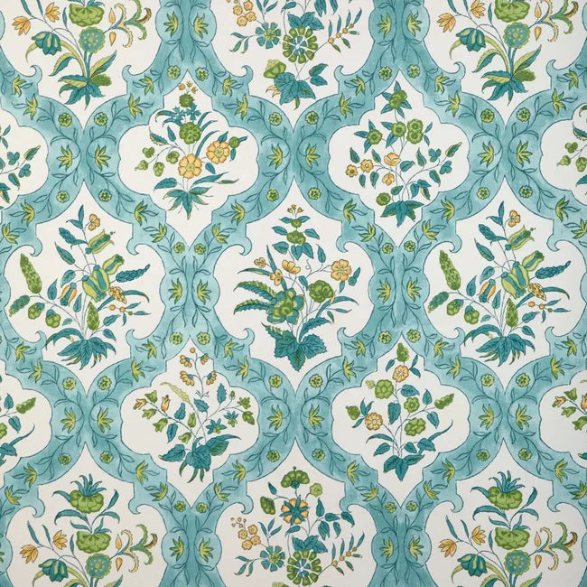 Ventoux Wallpaper in Aqua/Leaf - Nested Designs