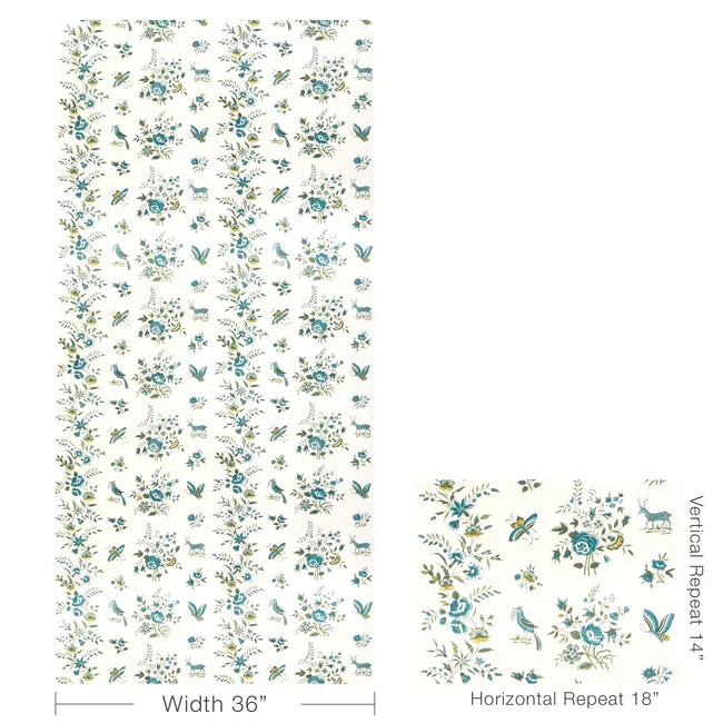 Aurel Wallpaper in Aqua/Leaf - Nested Designs