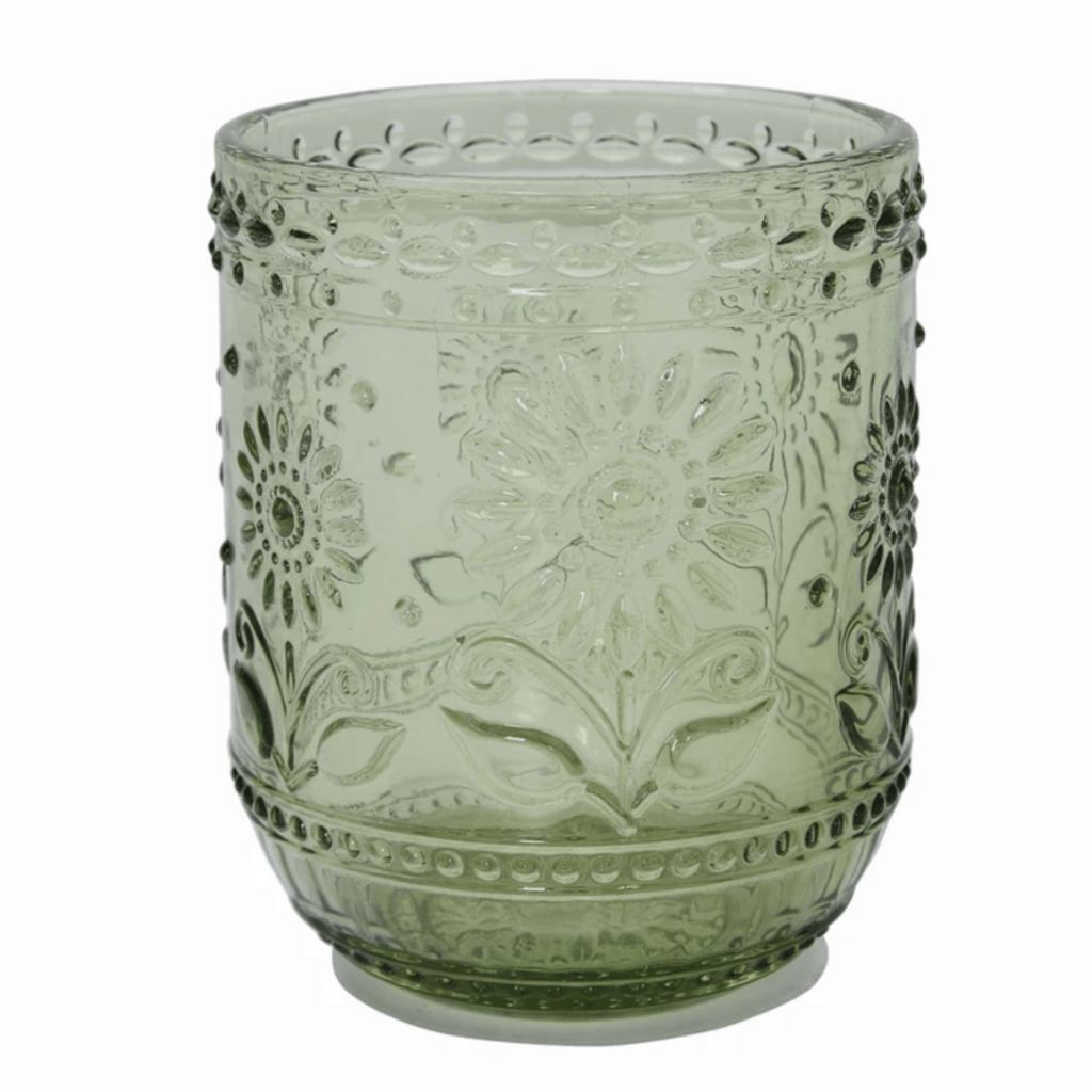 Embossed Drinking Glass, Green - NESTED
