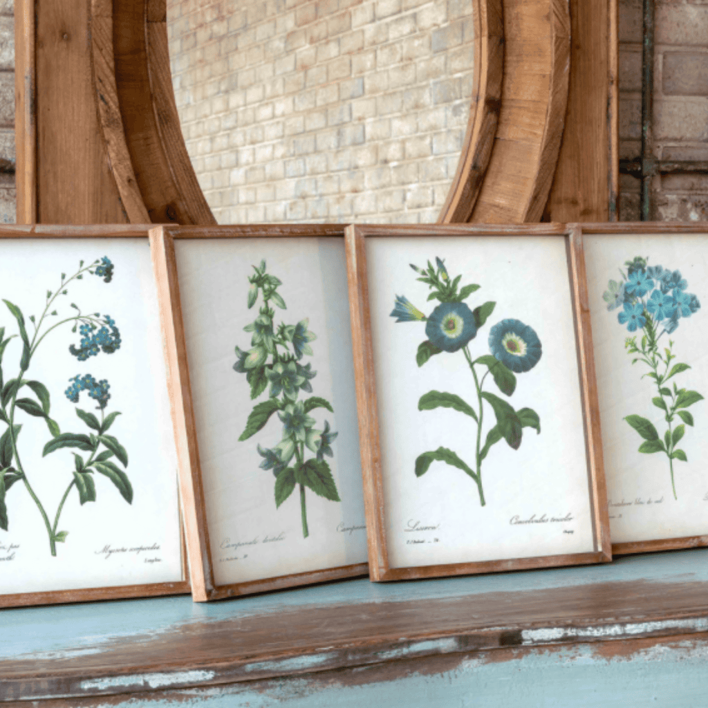 Blue Botanical Framed Prints, set of Four - Nested Designs