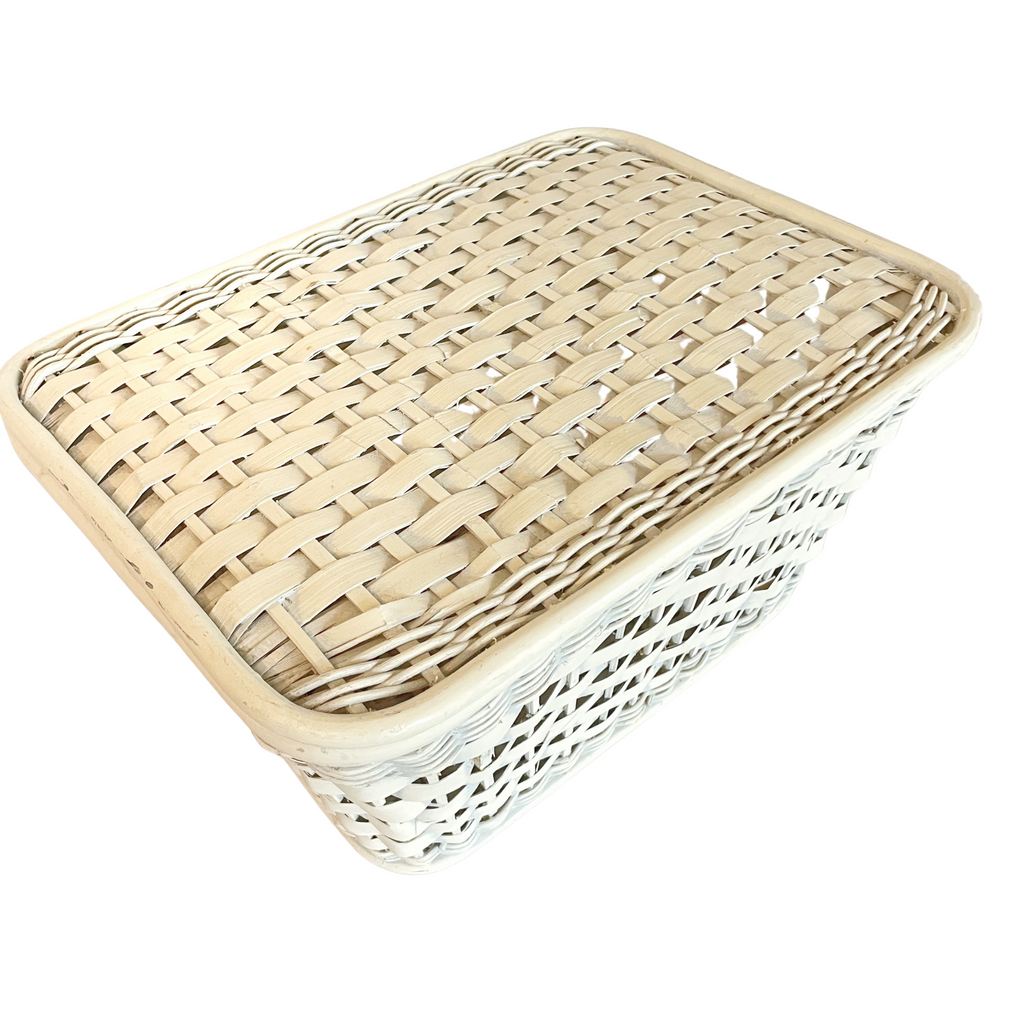  Vintage White Lidded Basket - Nested Designs