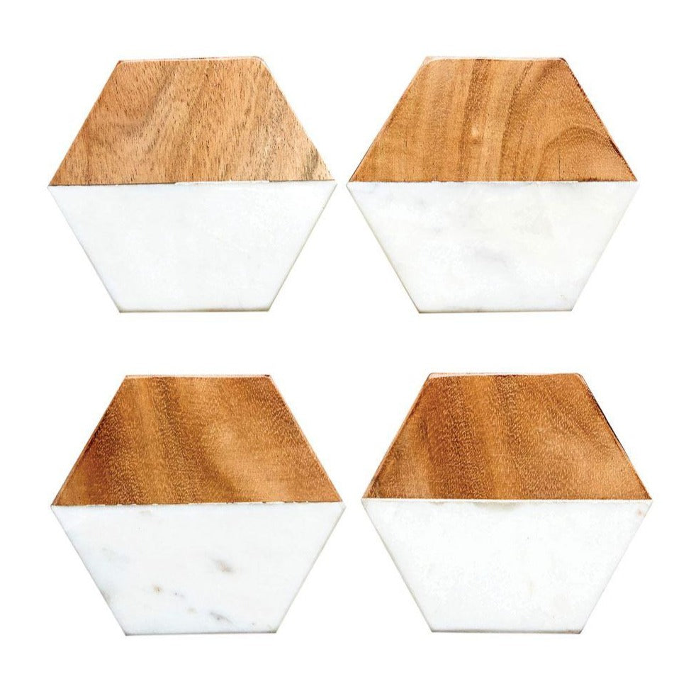 Hexagon Marble and Mango Wood Coasters - Nest Interior Design