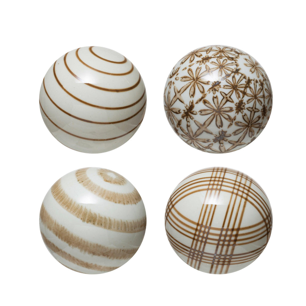 Hand-Painted Stoneware Orb in Brown - Nest Interior Design