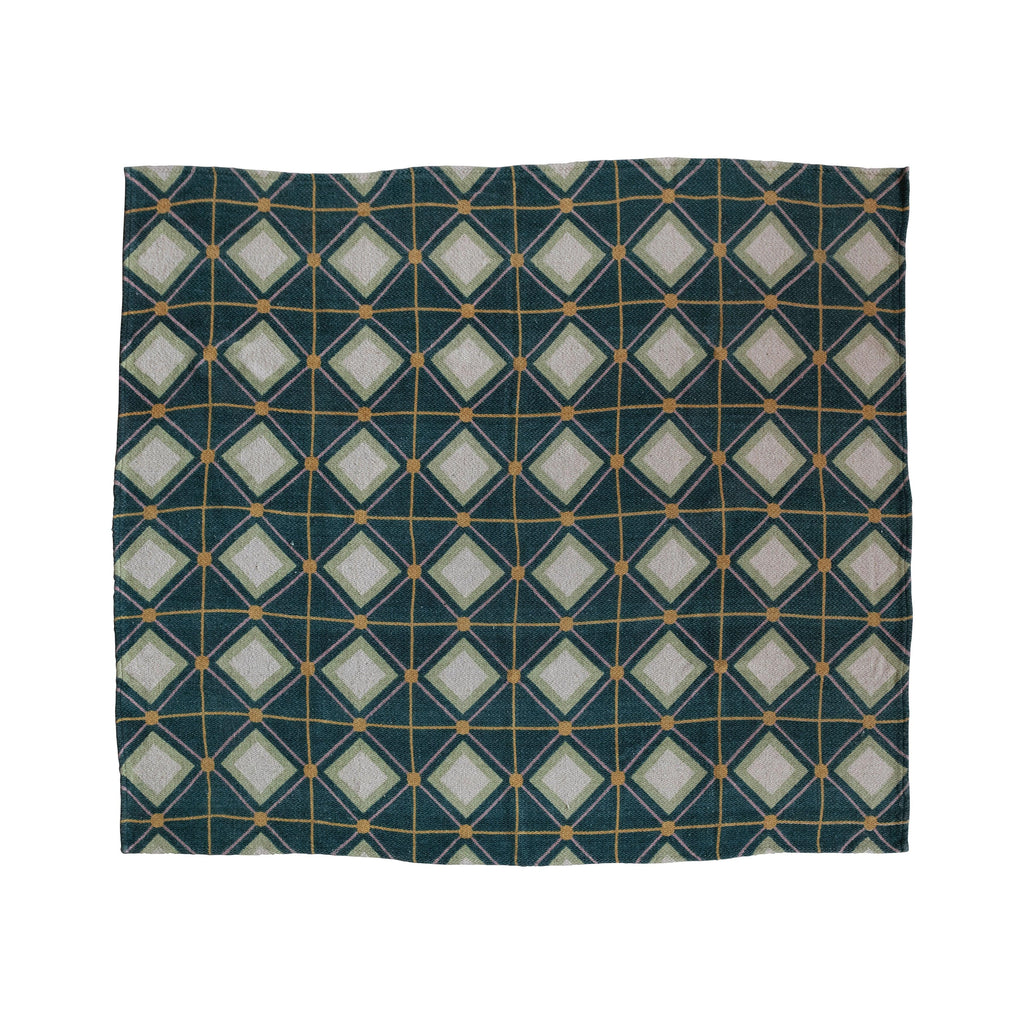 Recycled Cotton Blend Printed Throw with Diamond Pattern - Nest Interior Design