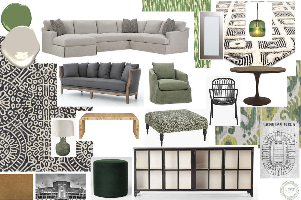Green, Layered and Textured Family Room