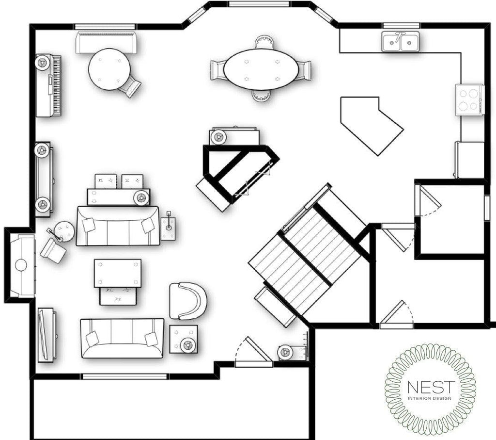 Open Concept First Floor Furniture Plan... Making the Most of All of Your Spaces - Nest Interior Design