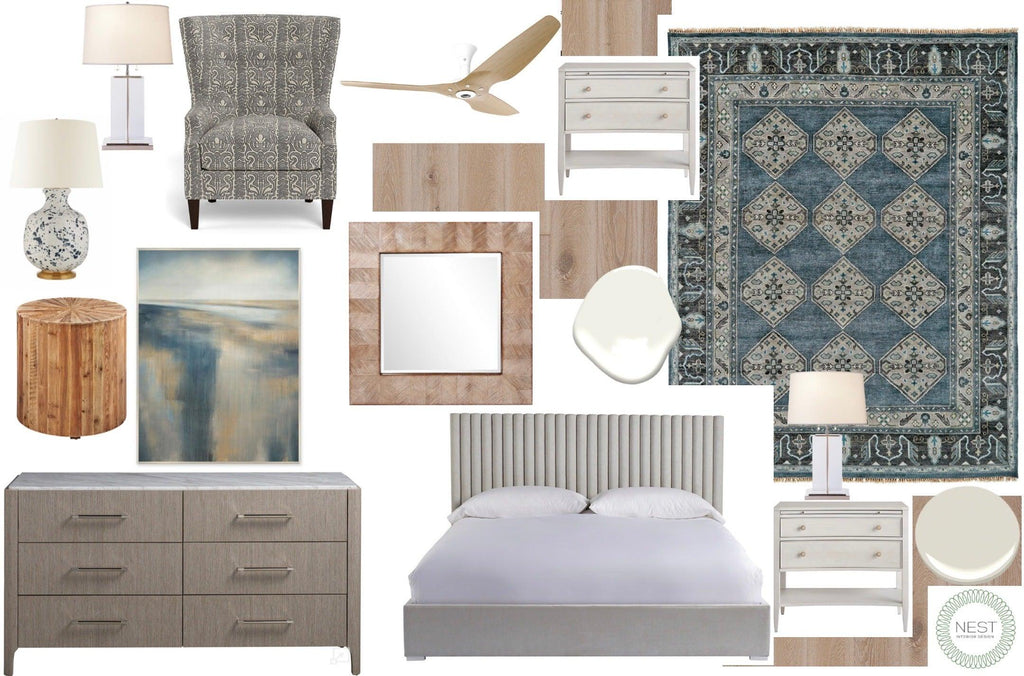 Blue and Silver, Inviting Principal Bedroom Design - Nest Interior Design