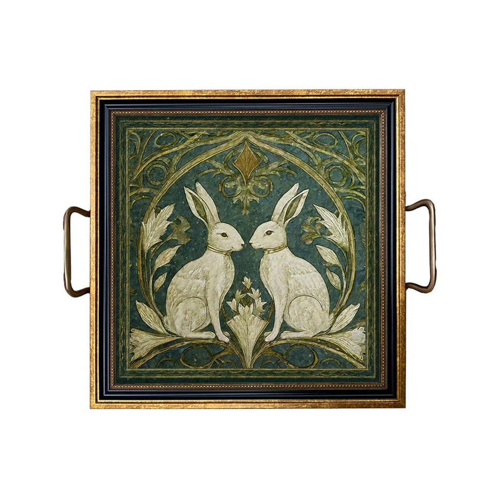 Two Rabbits Art Nouveau Style Decorative Tray - Nested