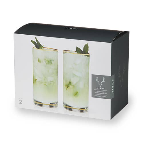 Deco Meridian Gold-Rimmed Crystal Highball Glasses, Set of Two - Nested