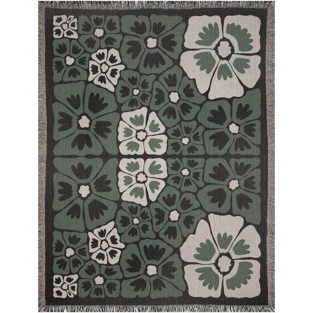 Black, Green, And Beige Woven Cotton Throw - Nested