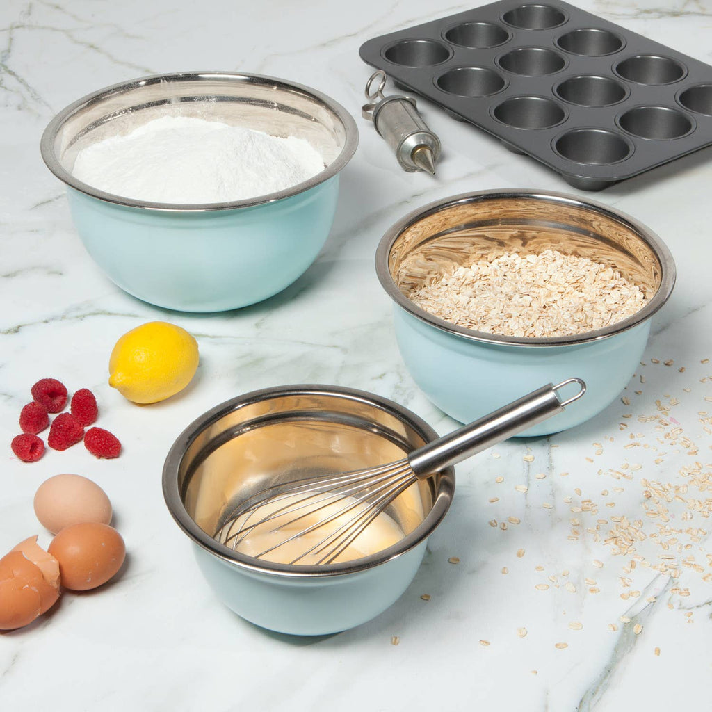 Matte Steel Robins Egg Blue Mixing Bowls Set of 3 - Nested Designs