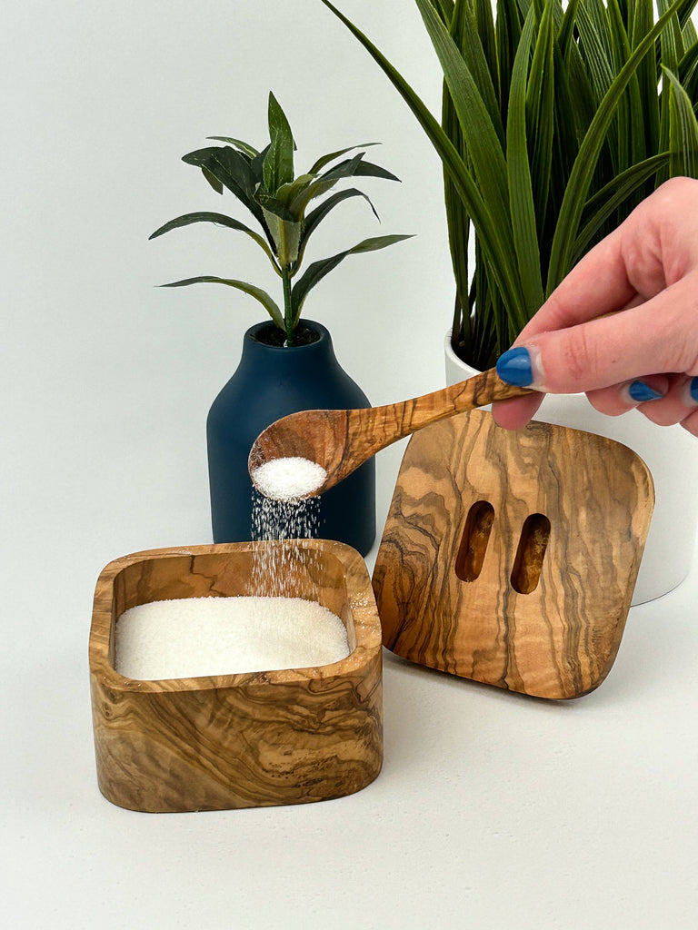Small Olive Wood Square Jar - Nested Designs
