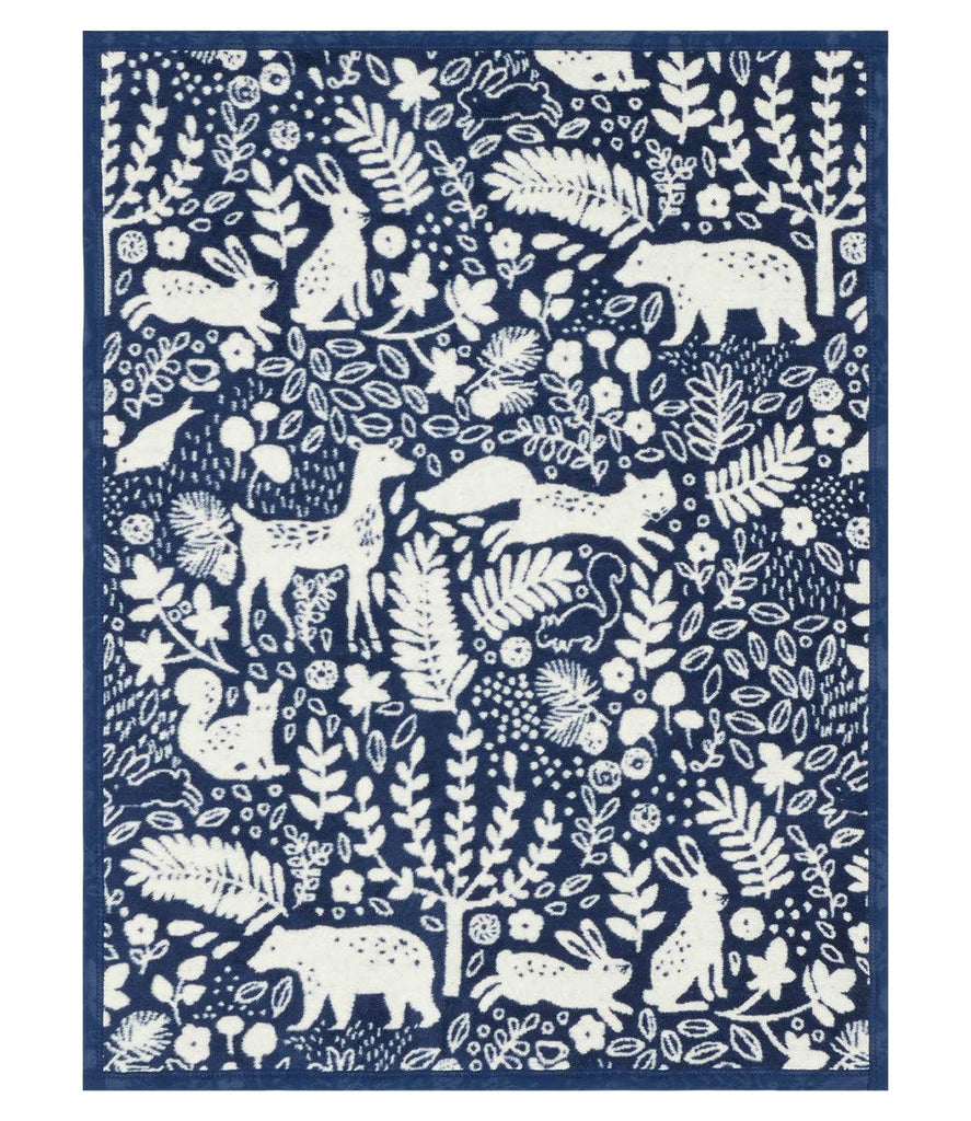 Whimsical Woods Navy Mini Blanket - Nested