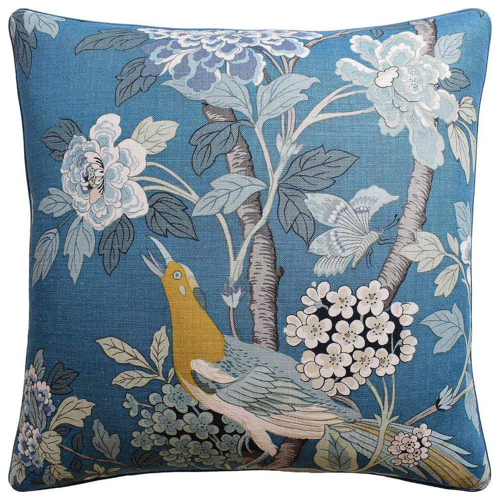 Hydrangea Bird in Blue Pillow - NESTED