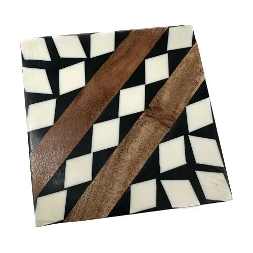 Black & White Geometric Wood Coaster - Nested