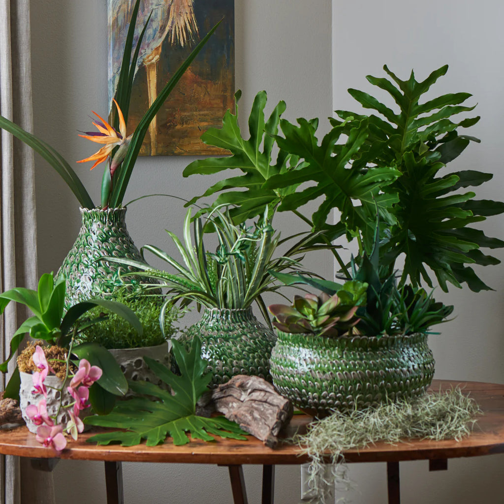 Green Feathered Bowl - Nested