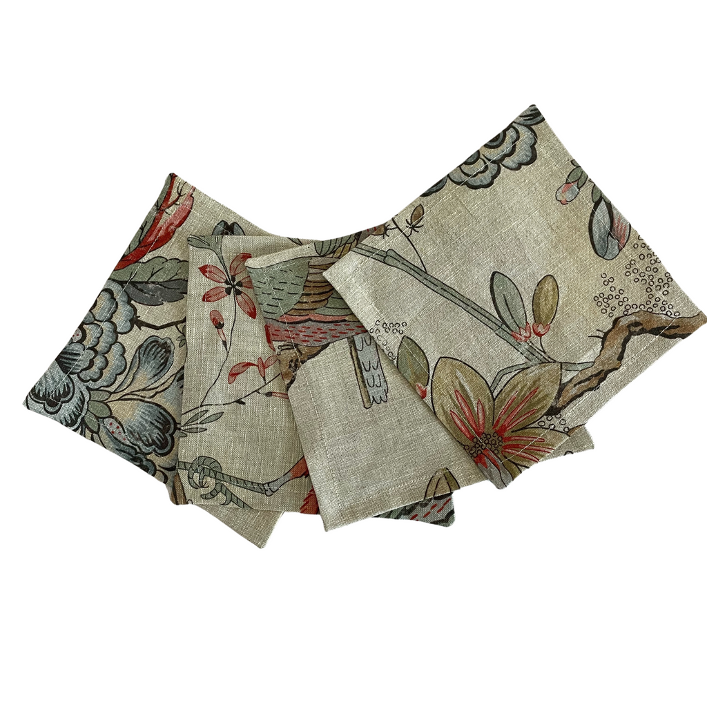 Cocktail Napkins in Bird Floral, Set of Four - Nested
