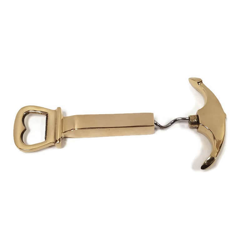 Solid Polished Brass Anchor Corkscrew Bottle Opener - Nested