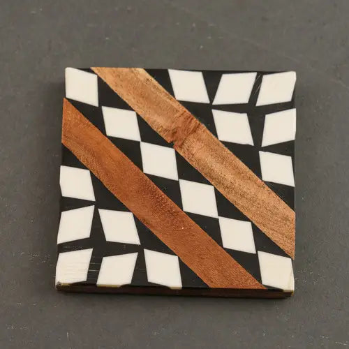 Black & White Geometric Wood Coaster - Nested