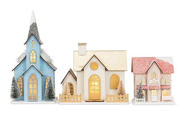 Medium Gold Glitter House with LED - Nested