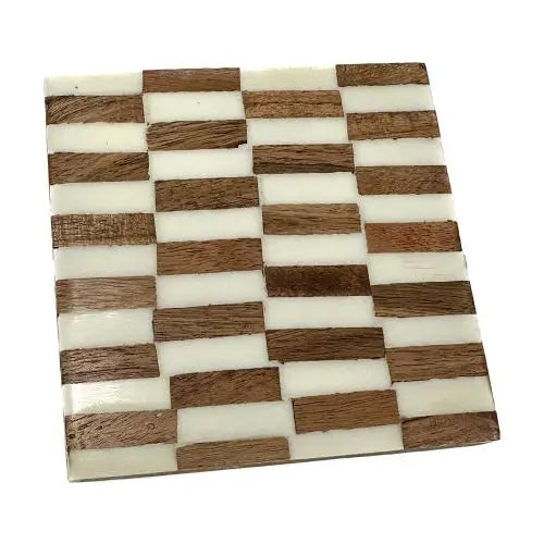 Wood & White Eco Chic Coaster - Nested