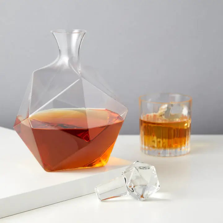 Faceted Crystal Liquor Decanter - Nested