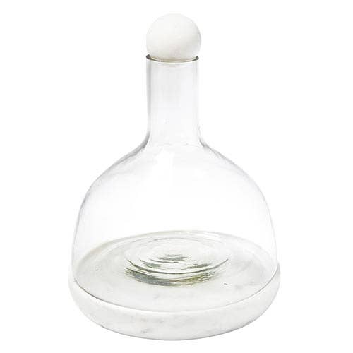 White Marble and Glass Wine Carafe - Nested