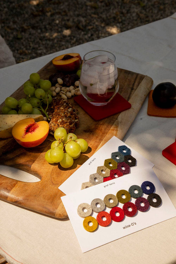 Merino Wool Felt Round Wine Markers in Set of Twelve - Nested Designs