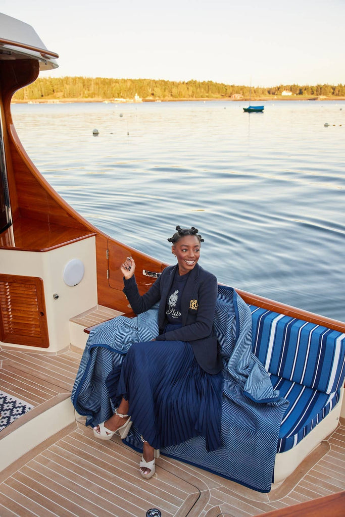 Harborview Herringbone Navy Blanket - Nested Designs