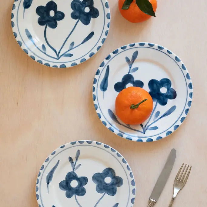 Blue Flowers Ceramic Dessert Plate - Nested