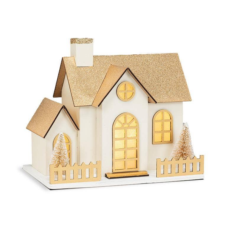 Medium Gold Glitter House with LED - Nested