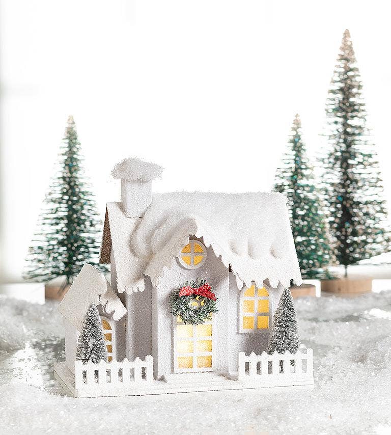 White Snowy House with LED Lights - Nested