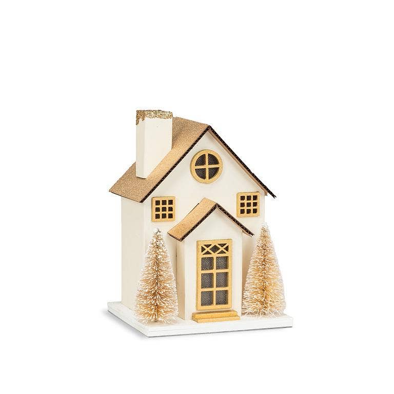 Small Gold Glitter House with LED - Nested