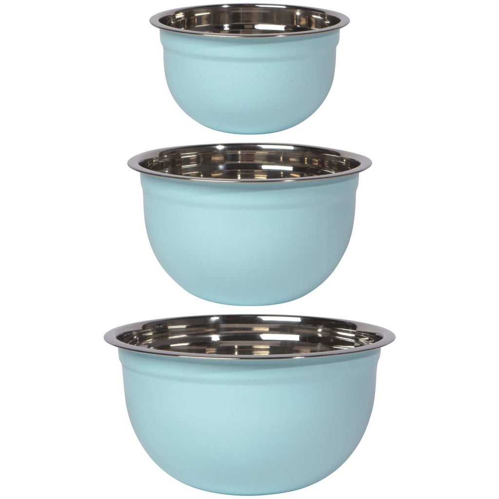 Matte Steel Robins Egg Blue Mixing Bowls Set of 3 - Nested Designs