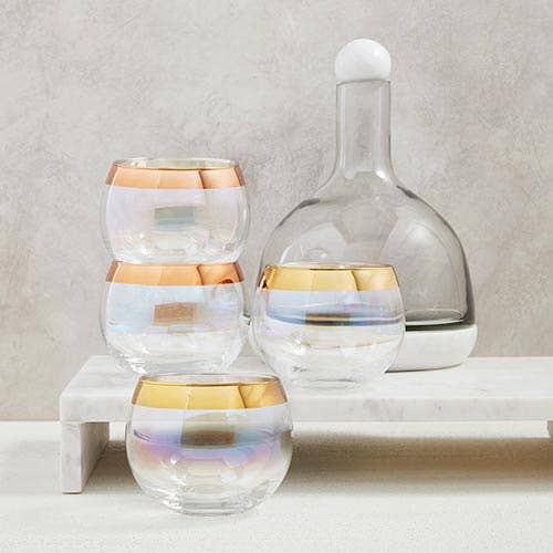 White Marble and Glass Wine Carafe - Nested