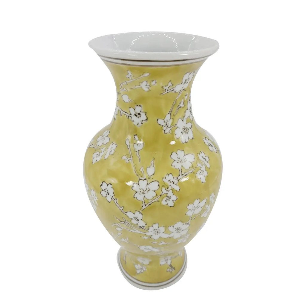 Yellow and White Ceramic Chinoiserie Vase - Nested