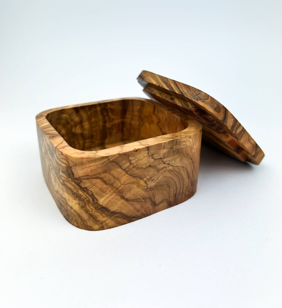 Small Olive Wood Square Jar - Nested Designs