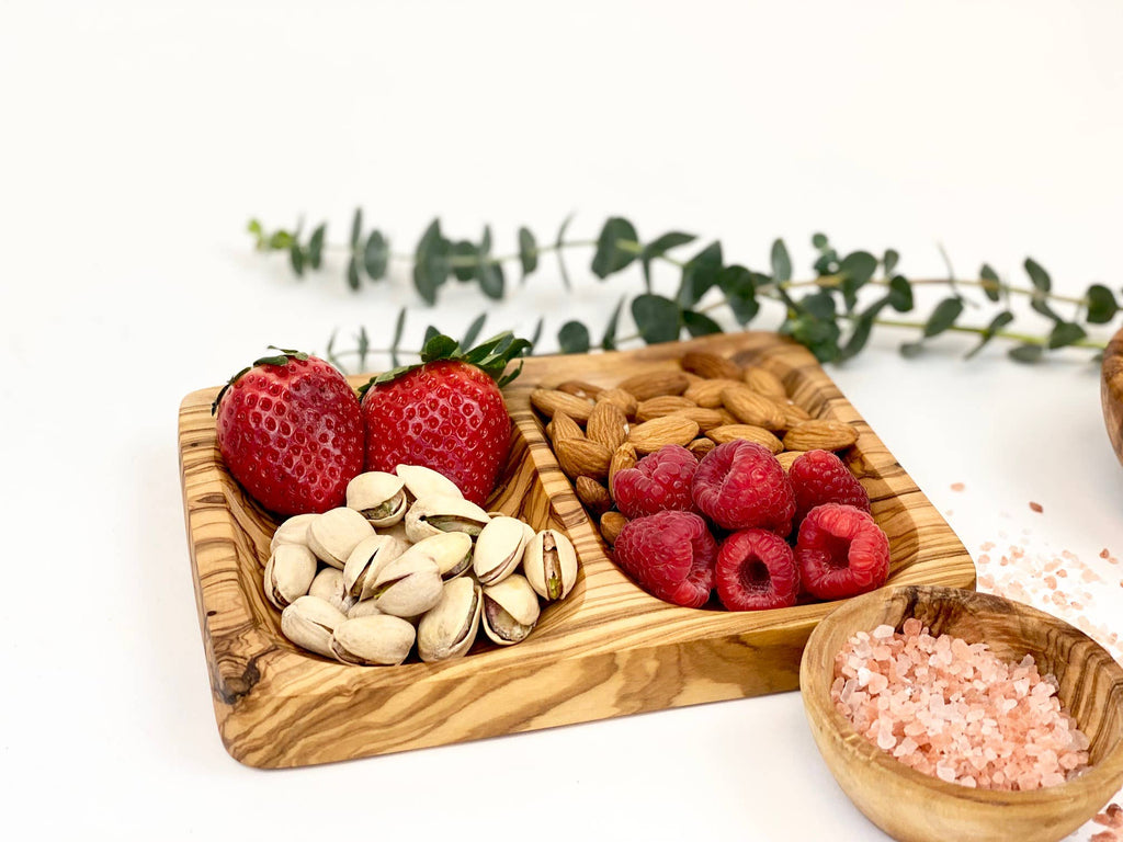 Olive Wood Two Section Dish - Nested