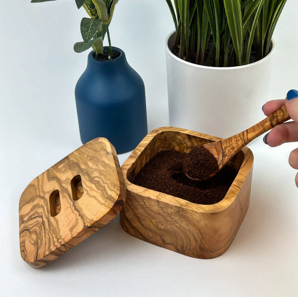 Small Olive Wood Square Jar - Nested Designs