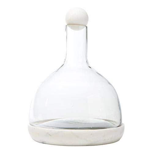 White Marble and Glass Wine Carafe - Nested