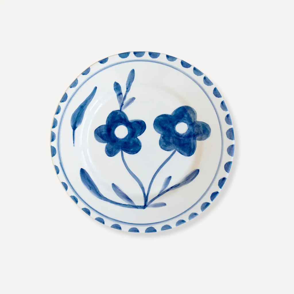 Blue Flowers Ceramic Dessert Plate - Nested