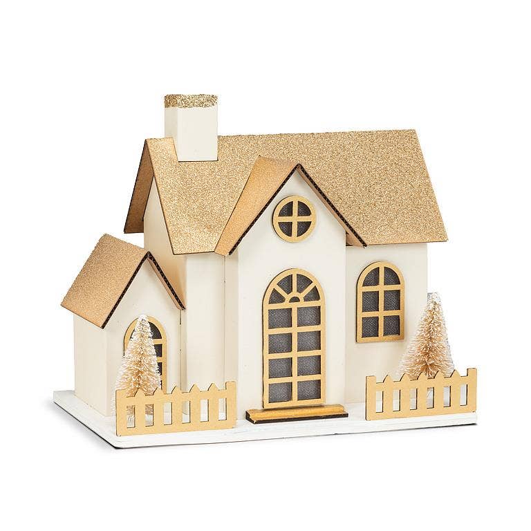 Medium Gold Glitter House with LED - Nested
