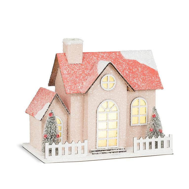 Medium Snowy Pink Glitter House - Nested