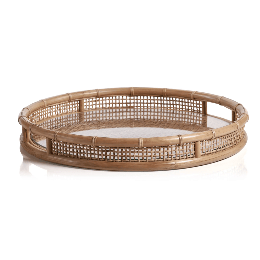 Kuta Round Rattan Serving Tray with Glass Insert - Nested Designs