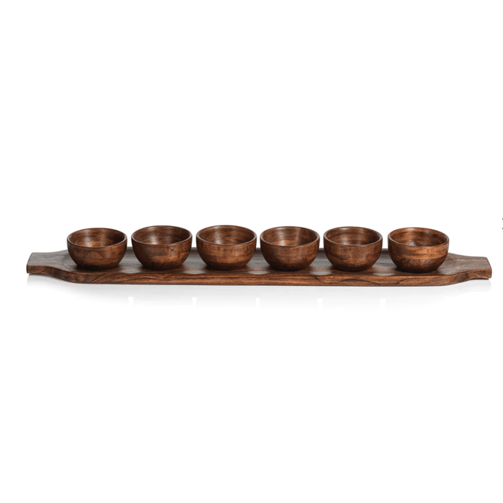 Redwood Teak Tray with 6 Bowls - Nested Designs