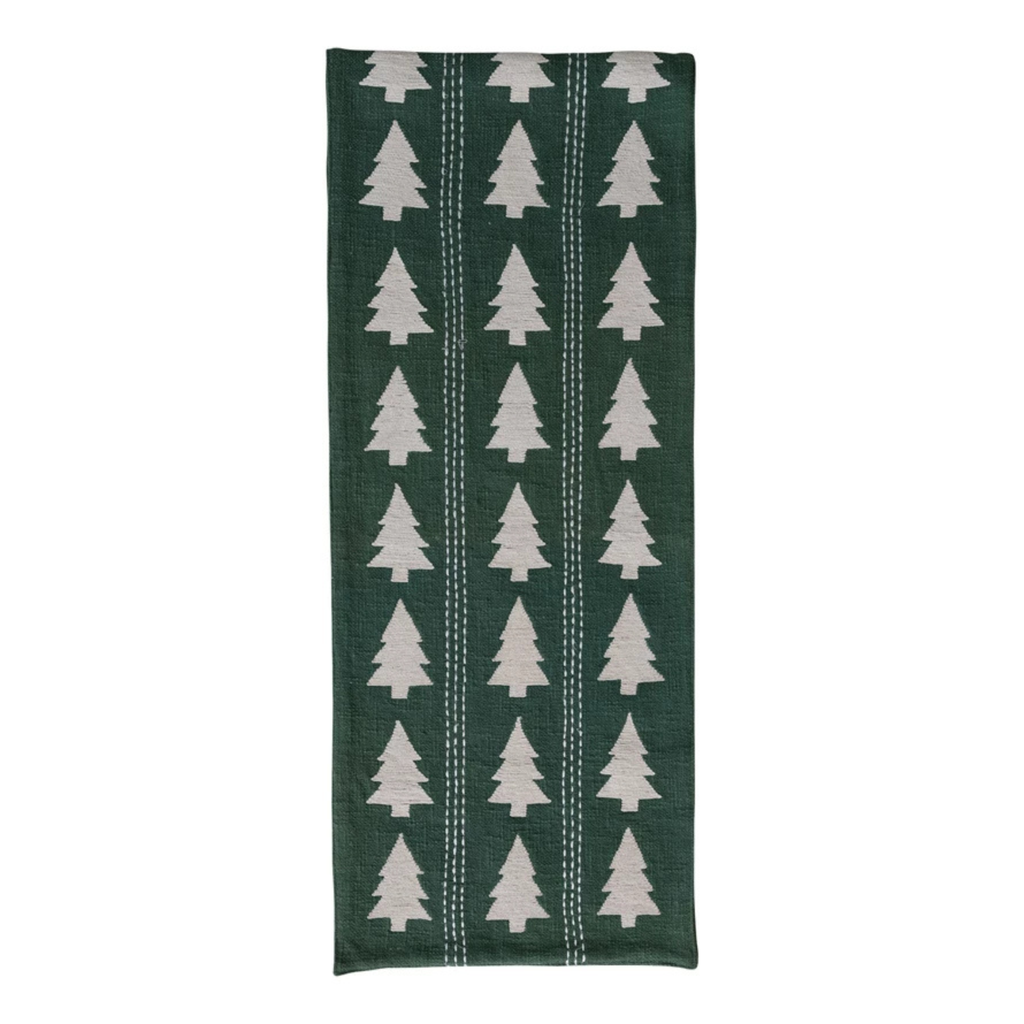Embroidered Table Runner with Trees Pattern - Nested Design
