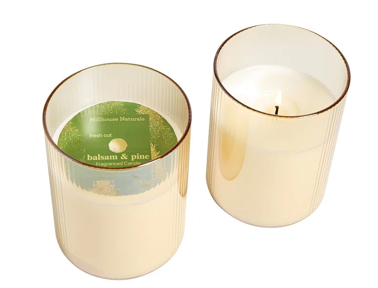 Fresh Cut Balsam & Pine lg. candle in gold glass 15oz. - NESTED